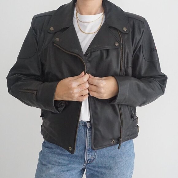 Jackets & Blazers - Bristol Ascoli Pisceno 100% Black Leather Removable Quilted Liner Motto Jacket M